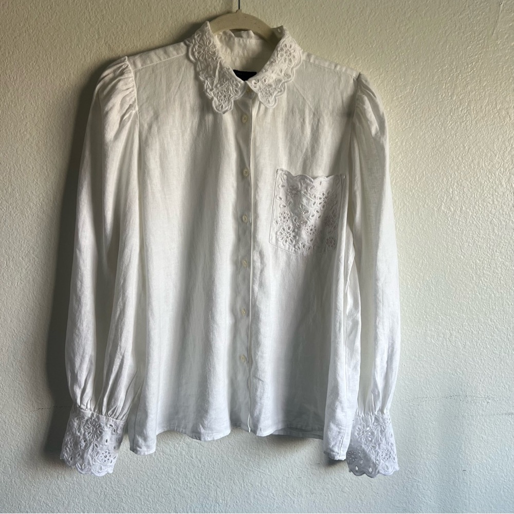 Ann Taylor Elegant White Eyelet Blouse Classic Size M NWT - Picture 6 of 15